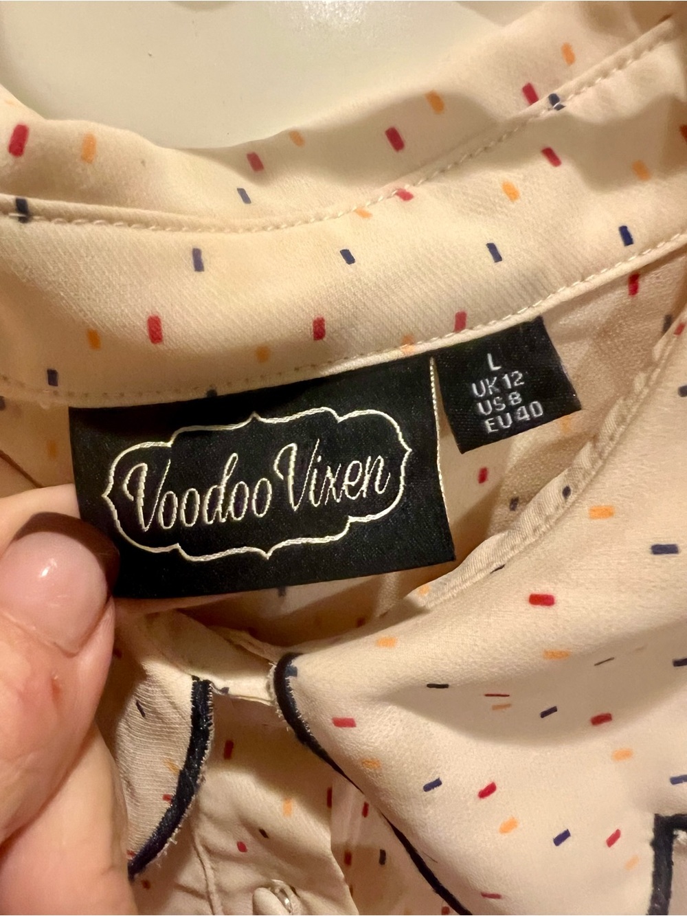 Voodoo Vixen Cream Dress with Red, Orange & Navy Confetti Dots